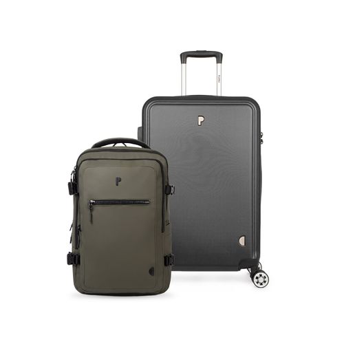 MALETA NAVA 28" NEGRO + MOCHILA VIAJERA EMANUEL VERDE